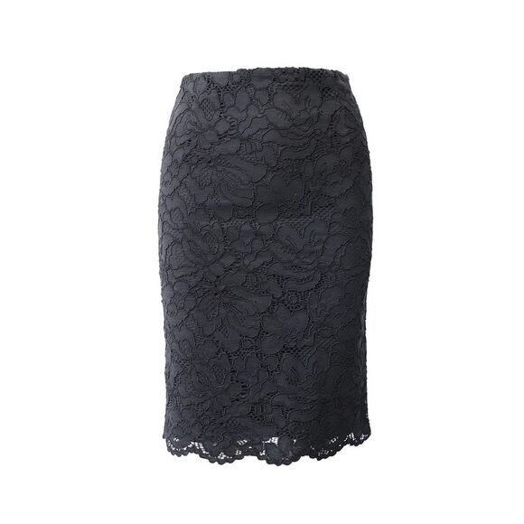 Sandro Paris Midi Pencil Skirt in Black Lace Cotton